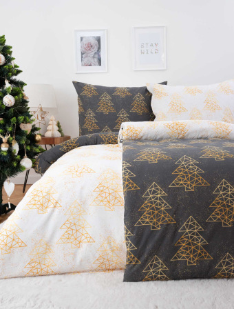 Vianočné francúzske bavlnené obliečky Renforcé – Zlaté stromčeky